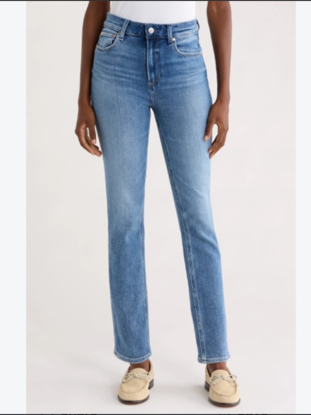 PAIGE Light Blue Straight Leg Jeans with Frayed Hem